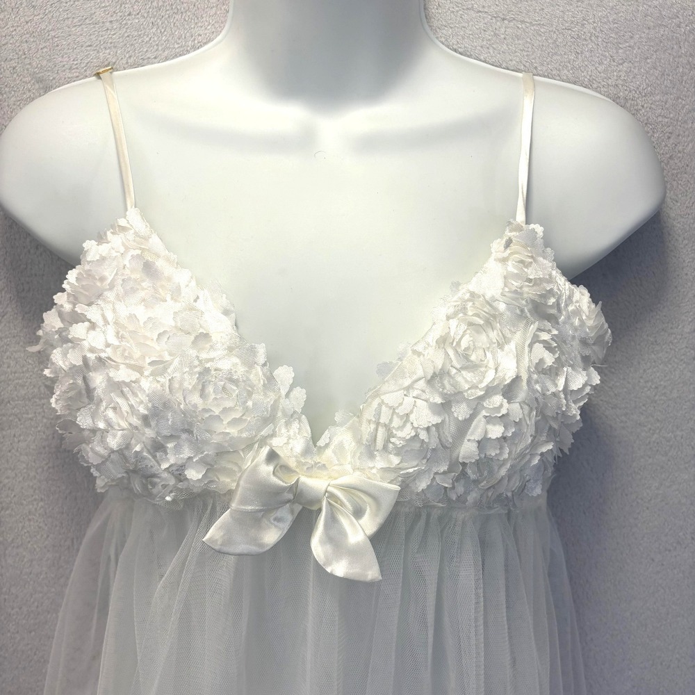 Sheer Mesh Floral Camisole Tank Top Womens Medium White Empire Waist Fairy Rodeo - Picture 4 of 14